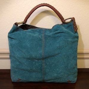 Lucky Brand Suede Embossed Whipstitch Hobo Bag